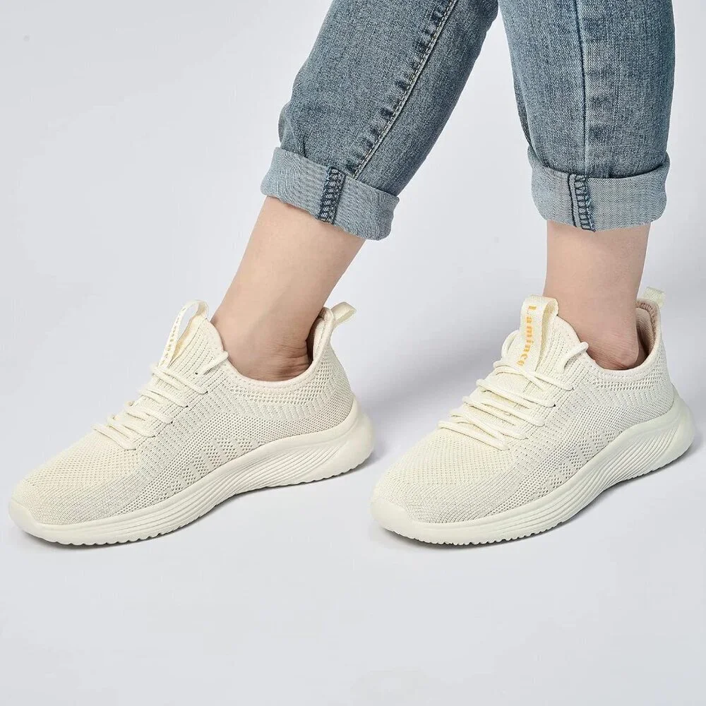 Women's Beige Non Slip Casual Running Lightweight Mesh Fashion Sneakers